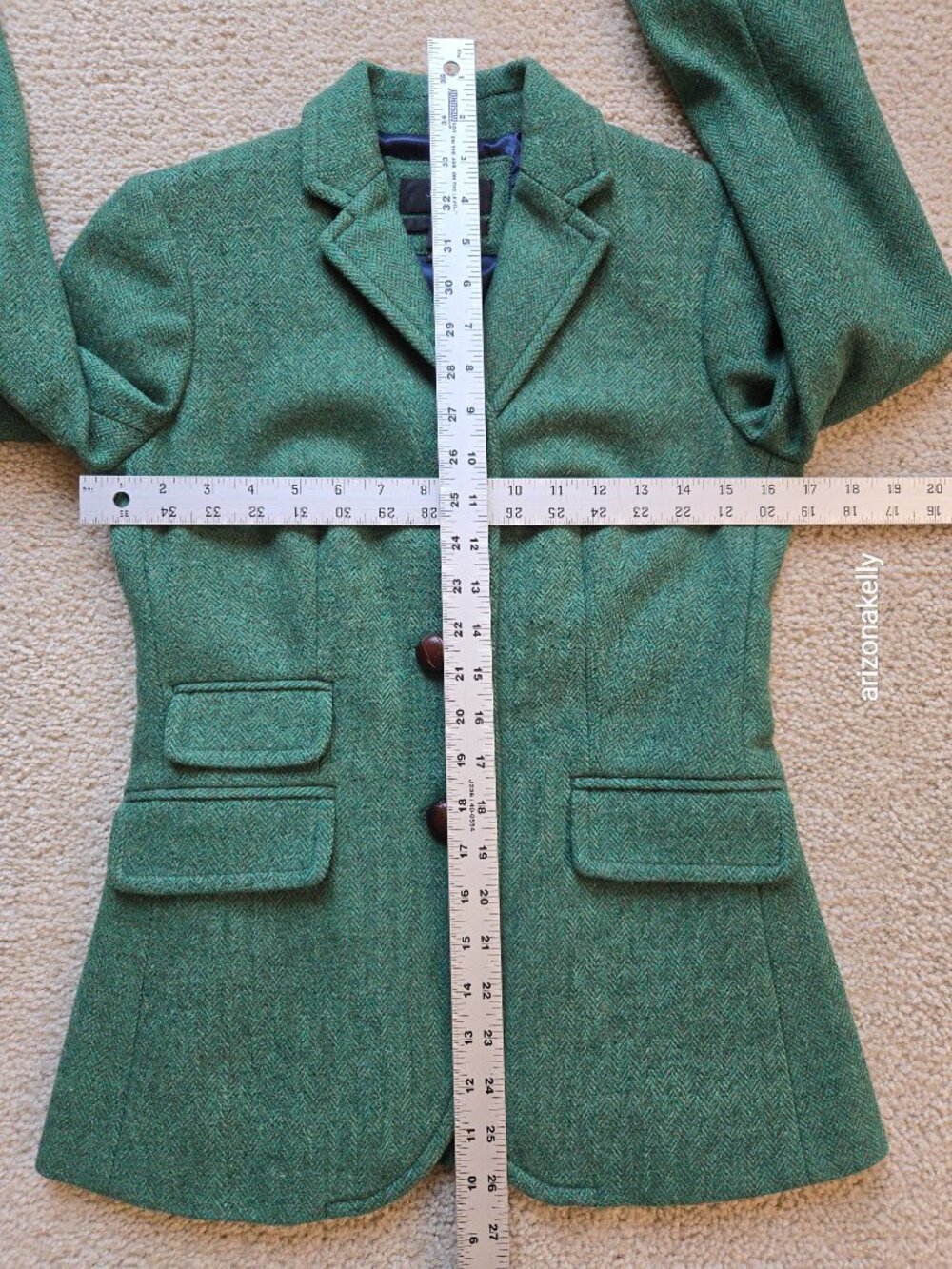 NWOT J. Crew Hacking Blazer Jacket 100% Wool Herringbone Green Leather Buttons 0 - Picture 11 of 16